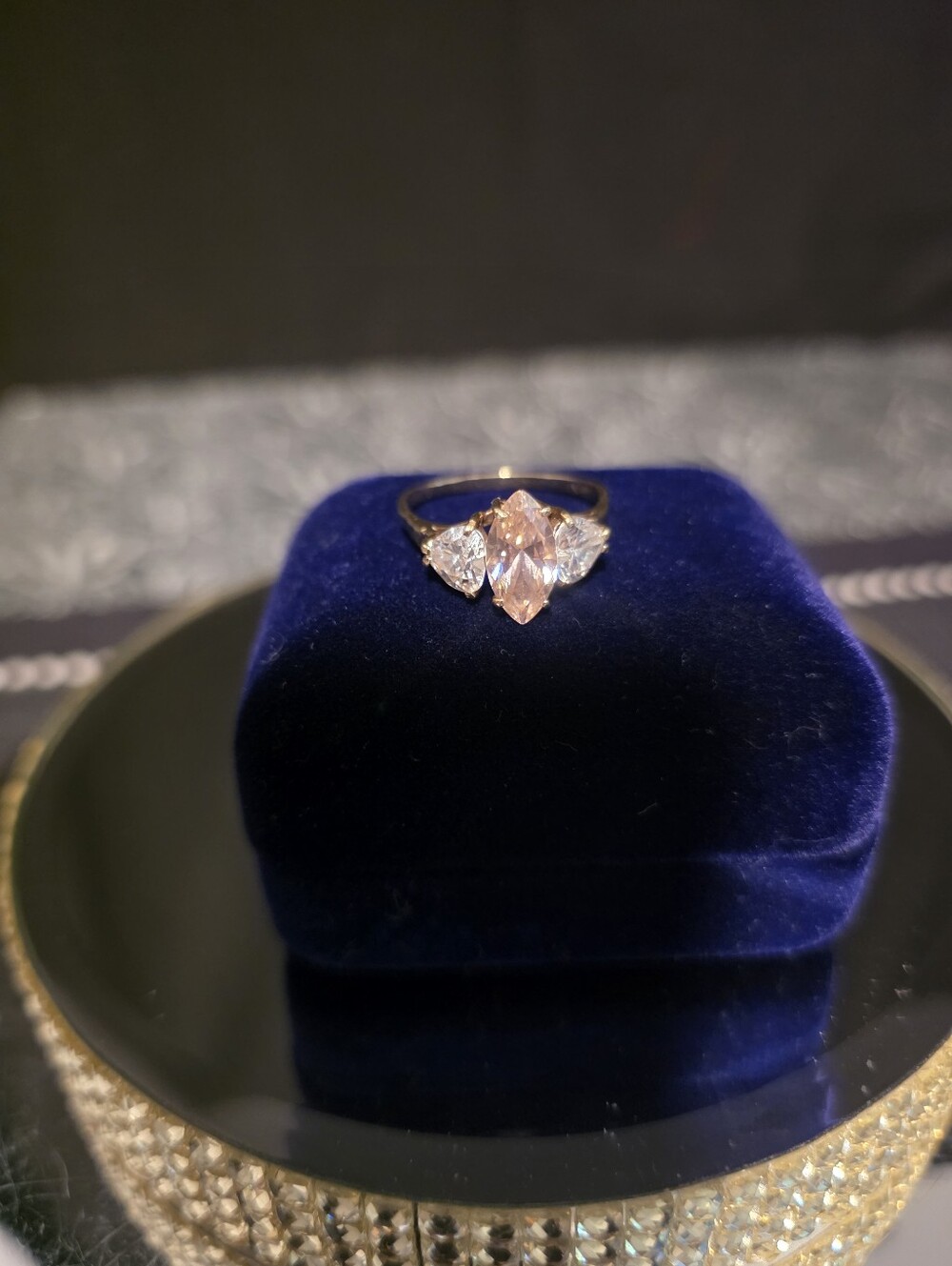 Marquise Cut 10k Pink Stone Fantasy Ring - Picture 3 of 8